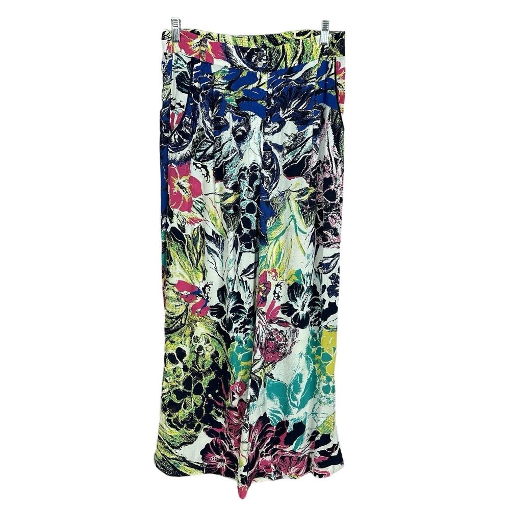 IVKO‎ Pants Womens 10 Floral Flowy High Rise Wide Leg Tropical Vibrant Palazzo